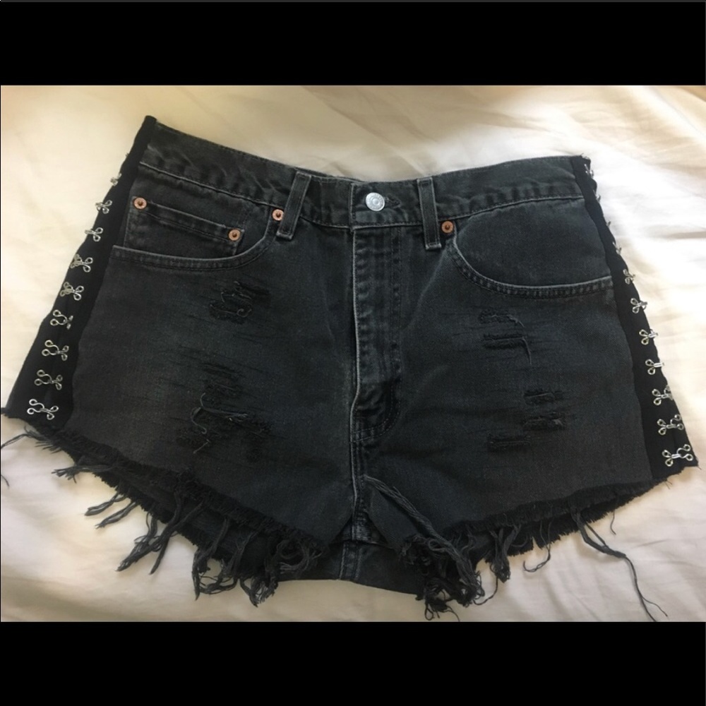 LF black denim shorts